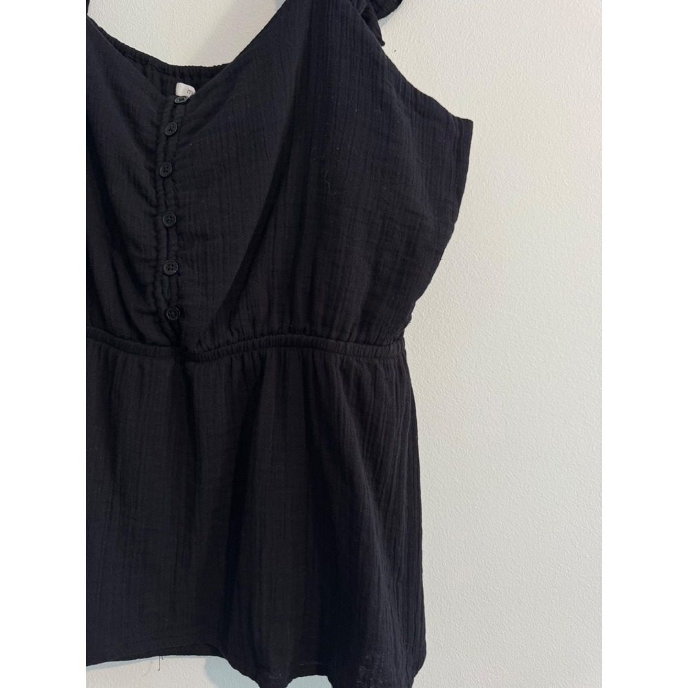 Maurices Ruffle Strap Peplum Top Women Large Black Button Front Cotton Gauze - Picture 3 of 6